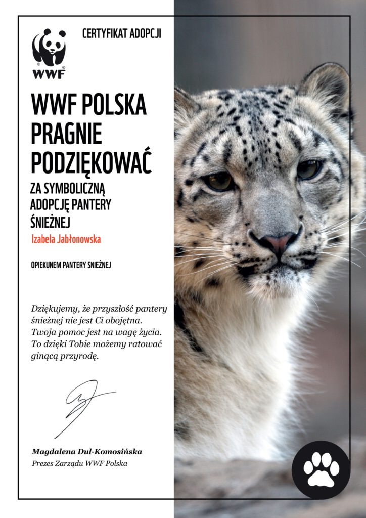 certyfikat adopcji wwf